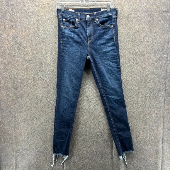Rag & Bone Jeans Womens 27 Blue Denim Skinny Fit Ankle Cotton Washed Distressed - Picture 1 of 12